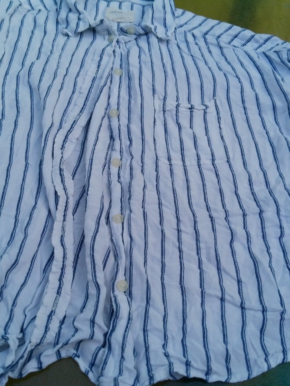 AMERICAN EAGLE BLOUSE WHITE BLUE STRIPE SIZE SMALL GOOD CONDITION - Picture 9 of 9